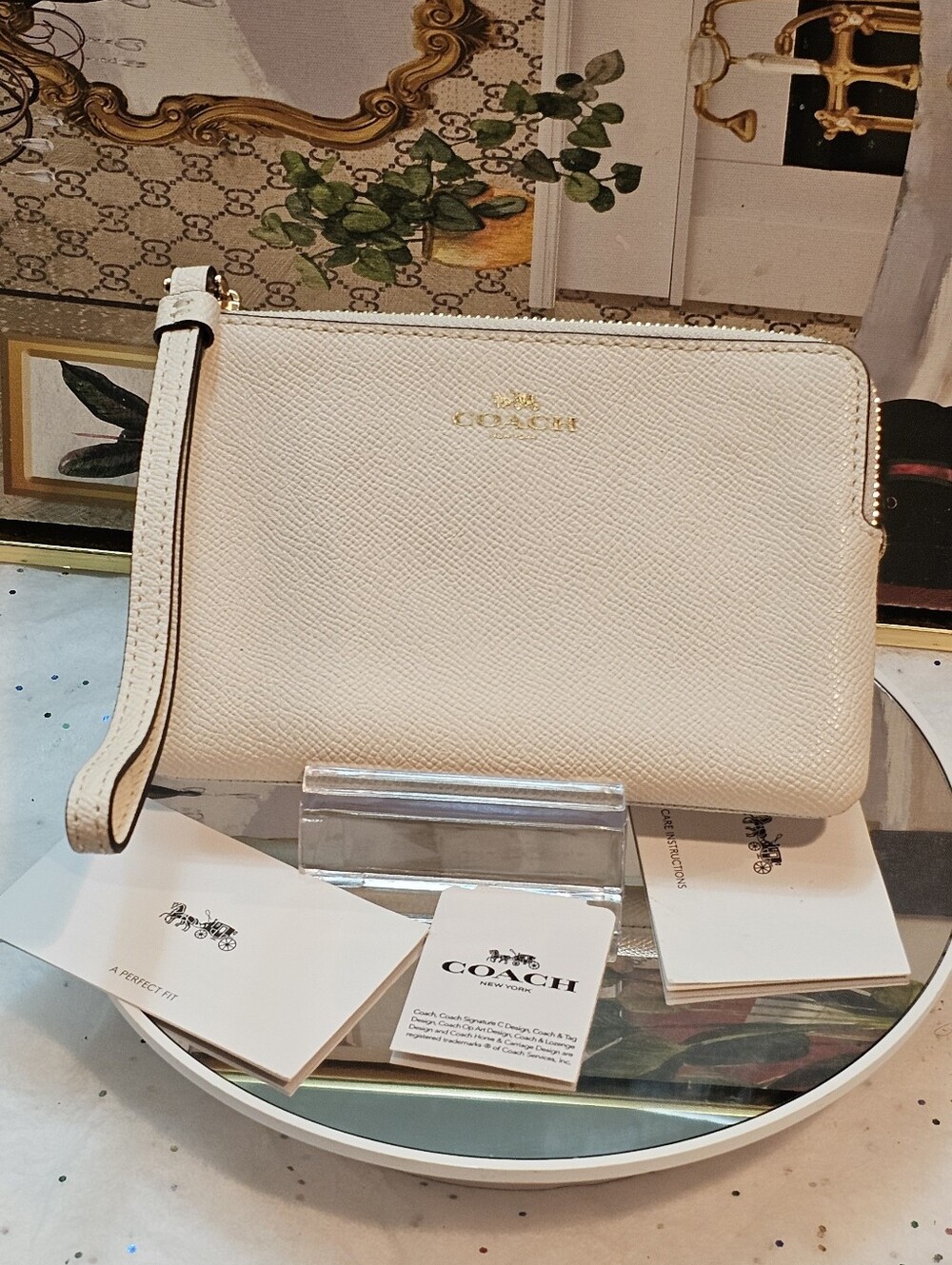 Coach Chalk Cross-Grain Leather Wristlet